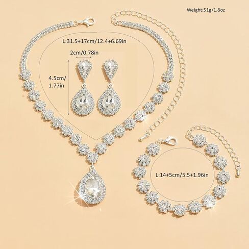 Jewelry Set for Women Silver Jewelry Set for Brides Bridesmaid Rhinestone Choker Necklace Earrings Bracelet Set for Wedding Prom Parties and Fomal Events in Saudi Arabia