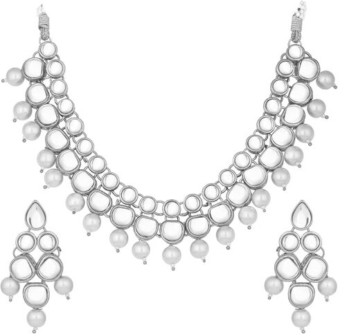 Aheli Wedding Party Indian Faux Kundan Pearl & Beads Necklace Earrings Set Ethnic Fashion Jewelry Gift for Women in Saudi Arabia