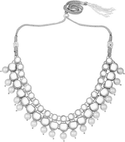 Aheli Wedding Party Indian Faux Kundan Pearl & Beads Necklace Earrings Set Ethnic Fashion Jewelry Gift for Women in Saudi Arabia