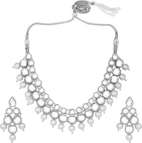 Aheli Wedding Party Indian Faux Kundan Pearl & Beads Necklace Earrings Set Ethnic Fashion Jewelry Gift for Women in Saudi Arabia