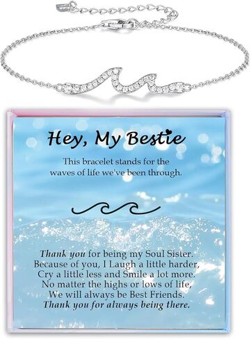 هدايا للنساء صديقة Bestie Sister ابنة ابنة أخت ، هدية سوار Silver Wave للهدايا عيد ميلاد المرأة ، موجات الحياة التي نواجهها معا هدية لعيد الميلاد in Kuwait