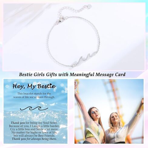 هدايا للنساء صديقة Bestie Sister ابنة ابنة أخت ، هدية سوار Silver Wave للهدايا عيد ميلاد المرأة ، موجات الحياة التي نواجهها معا هدية لعيد الميلاد in Kuwait