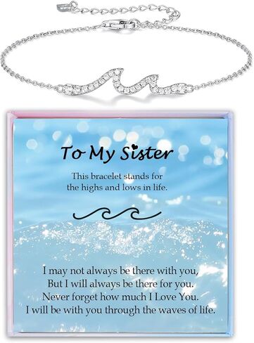 هدايا للنساء صديقة Bestie Sister ابنة ابنة أخت ، هدية سوار Silver Wave للهدايا عيد ميلاد المرأة ، موجات الحياة التي نواجهها معا هدية لعيد الميلاد in Kuwait