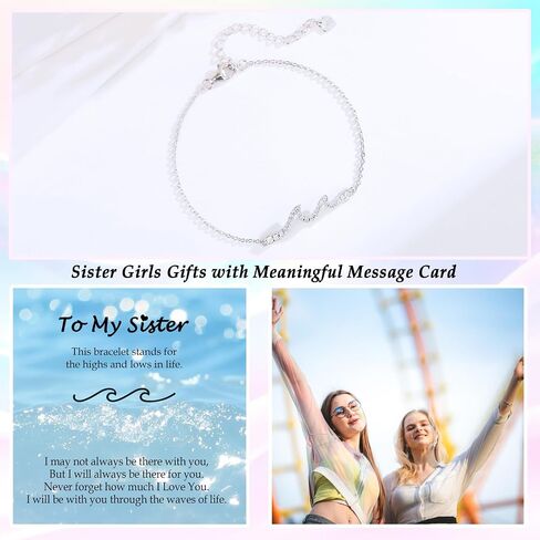 هدايا للنساء صديقة Bestie Sister ابنة ابنة أخت ، هدية سوار Silver Wave للهدايا عيد ميلاد المرأة ، موجات الحياة التي نواجهها معا هدية لعيد الميلاد in Kuwait