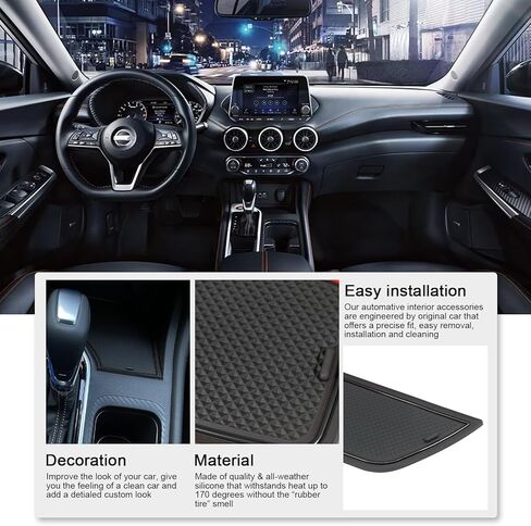 for Nissan Sentra Accessories 2025 2024 2023 2022 2021 2020 Custom Cup Holder Insert Liners Center Console Liners Interior Door Pockets Rubber Pad Mat Kit (Red Trim) in Kuwait