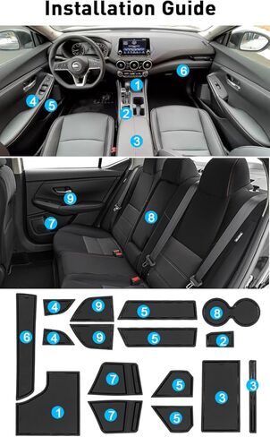 for Nissan Sentra Accessories 2025 2024 2023 2022 2021 2020 Custom Cup Holder Insert Liners Center Console Liners Interior Door Pockets Rubber Pad Mat Kit (Red Trim) in Kuwait