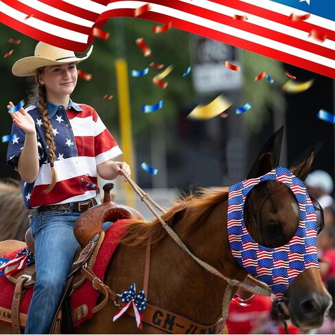 Chunful 6 Pcs Horse Fly Masks 4th of July Horse Fly Mask Independence Day Stars Memorial Day Smooth and Comfortable Fly Masks with Ears Elasticity American Flag Horse Mask for Horses Supplies(Medium) in Saudi Arabia