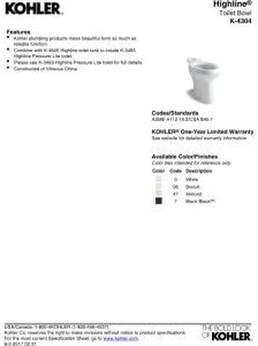 وعاء تواليت كوهلير هاي لاين مع اضاءة ضغط , ابيض , مقاس واحد - K-4304-0 in Kuwait