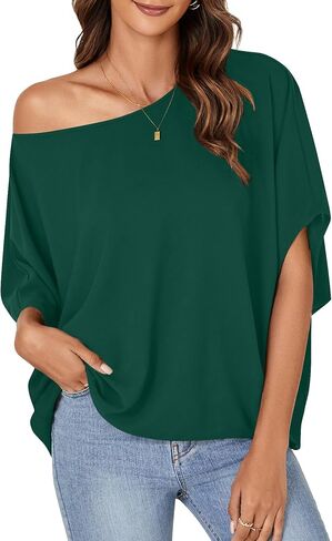 Lyaner المرأة غير الرسمية غير الرسمية الكتف Batwing نصف الأكمام قميص Tunic Top in Kuwait