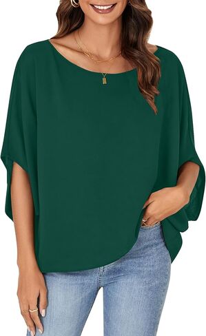 Lyaner المرأة غير الرسمية غير الرسمية الكتف Batwing نصف الأكمام قميص Tunic Top in Kuwait
