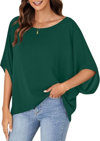 Lyaner المرأة غير الرسمية غير الرسمية الكتف Batwing نصف الأكمام قميص Tunic Top in Kuwait