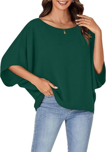 Lyaner المرأة غير الرسمية غير الرسمية الكتف Batwing نصف الأكمام قميص Tunic Top in Kuwait