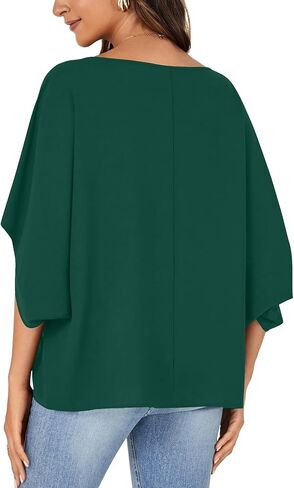Lyaner المرأة غير الرسمية غير الرسمية الكتف Batwing نصف الأكمام قميص Tunic Top in Kuwait