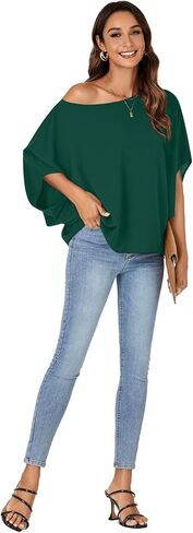 Lyaner المرأة غير الرسمية غير الرسمية الكتف Batwing نصف الأكمام قميص Tunic Top in Kuwait