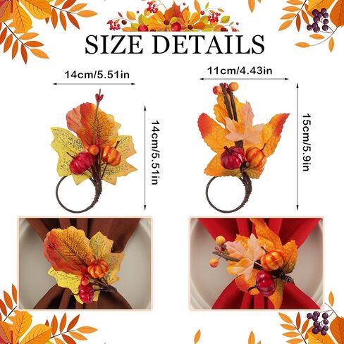 16 Pcs Fall Thanksgiving Napkin Ring Set 8 Pcs Napkin Rings and 8 Pcs Washable Thanksgiving Dinner Napkins for Fall Party Holiday Kitchen Table Decoration for Autumn Party Supplies Decor (Turkey) in Saudi Arabia