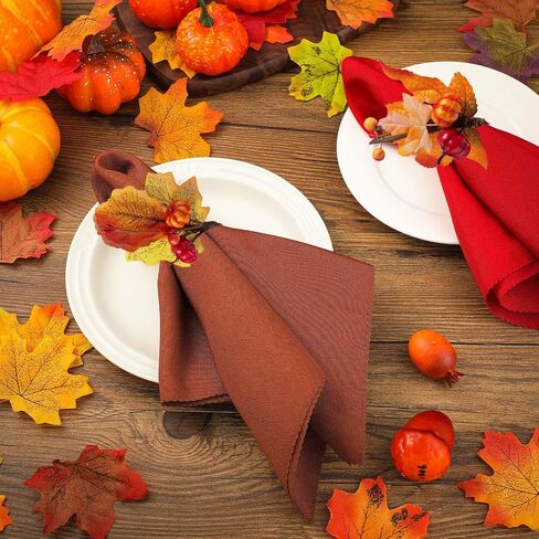 16 Pcs Fall Thanksgiving Napkin Ring Set 8 Pcs Napkin Rings and 8 Pcs Washable Thanksgiving Dinner Napkins for Fall Party Holiday Kitchen Table Decoration for Autumn Party Supplies Decor (Turkey) in Saudi Arabia