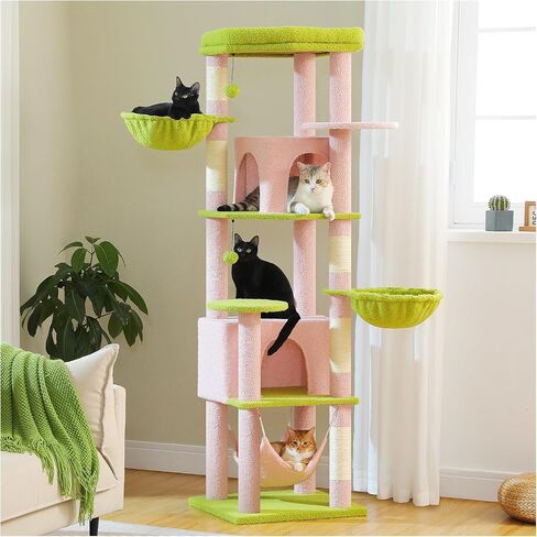 PAWZ Road Cat Tree,32 Inches Purple Flower Cat Tower with Sisal Covered Scratching Post, Cozy Condo, Plush Perches and Fluffy Balls for Indoor Cats in Saudi Arabia