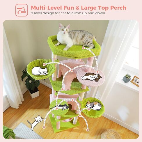 PAWZ Road Cat Tree,32 Inches Purple Flower Cat Tower with Sisal Covered Scratching Post, Cozy Condo, Plush Perches and Fluffy Balls for Indoor Cats in Saudi Arabia