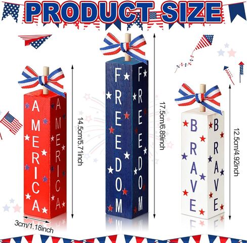 3 Pcs 4th of July Decorations Patriotic Table Sign Red White Blue Tiered Tray Decor Wood Independence Day Centerpieces America Sign for Memorial Day Farmhouse Home Shelf Tabletop(Classic) in Saudi Arabia