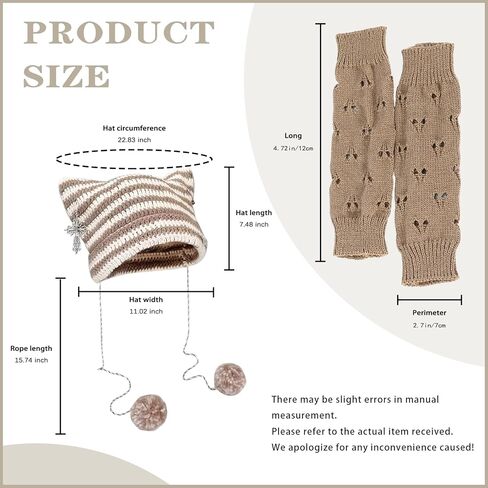 Crochet Hats Cat Beanie With Gloves Accessories Goth Grunge Crochet Knitted Arm Warmers Slouchy Beanies For Women/Girls in Kuwait