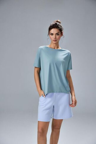 ALTILAND Curved-Hem Termout Tirt for Woman ، Fultra-Soft Quick Dry Athletic Tee Yoga تشغيل قمم قصيرة الحجم كبيرة الحجم in Kuwait