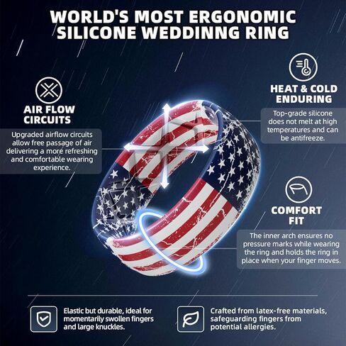 Egnaro Silicone Wedding Rings for Men, Breathable Printed Design Rubber Engagement Bands with Air Flow Grooves 8mm Wide 2mm Thick in Kuwait