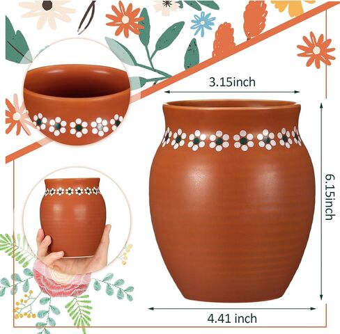 3 PCS 16oz Cantaritos de Barro Mexicanos Terracotta Fass Tructs Mexican Fassan مع زهرة طين تنظير مارغريتا لزخارف طاولة الزفاف المكسيكية in Kuwait