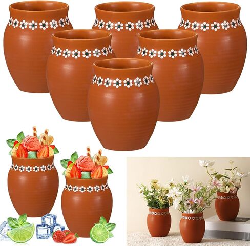 3 PCS 16oz Cantaritos de Barro Mexicanos Terracotta Fass Tructs Mexican Fassan مع زهرة طين تنظير مارغريتا لزخارف طاولة الزفاف المكسيكية in Kuwait