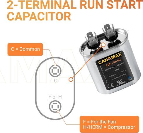 Canamax 50+10 uf/MFD ±5% 370-440 VAC Round Start Capacitor - Replacement for AC Motor Run or Fan Start and Cool or Heat Pump Air Conditioner - Replaces 100335-21 14239 C35010 C35010R PRCD5010 in Saudi Arabia