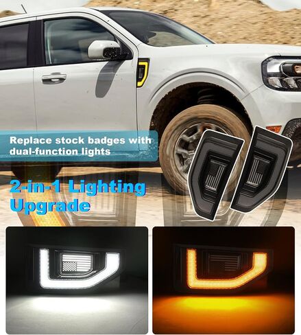 LED LED Side Marker Lights for Ford Maverick 2022 2023 2024 2025 ، Vender Badge Vent Vleasout Emblem W/Sequential Trans Complical and Dayrate Light Lamp Drl Accessories (Lens Smoked) in Kuwait