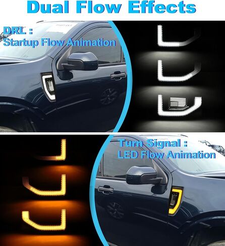LED LED Side Marker Lights for Ford Maverick 2022 2023 2024 2025 ، Vender Badge Vent Vleasout Emblem W/Sequential Trans Complical and Dayrate Light Lamp Drl Accessories (Lens Smoked) in Kuwait