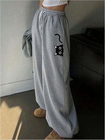 Women's Plus Size Graphic Joggers Drawstring Waist Wide Leg Baggy Sweatpants Workout Sport Pants in Saudi Arabia