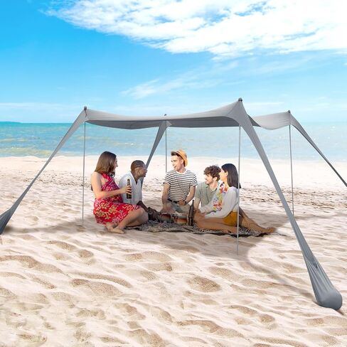Family Beach Tent Canopy Sun Shade, Pop Up Grande Beach Tent Sun Shelter Stability 4 Poles with Portable Carry Bag Outdoor Shade for Fishing Backyard Camping in Kuwait