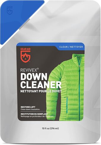 GEAR AID Revivex Down Care Kit for Jackets and Sleeping Bags, with Down Cleaner, Water Repellent and Repair Patches, Clear, 10 oz cleaner, 10 oz DWR, 1.5" x 2.5" patches in Kuwait