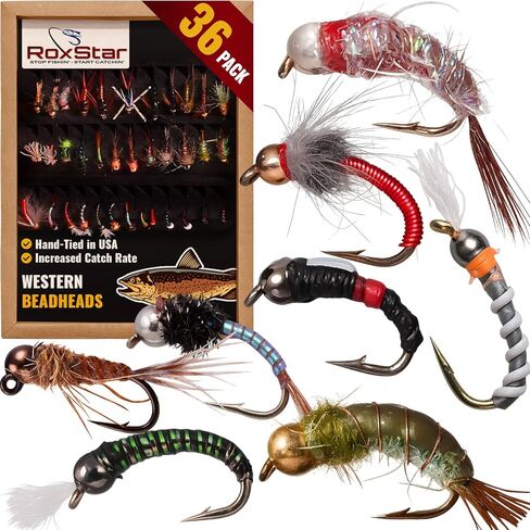 RoxStar Fly Fishing Shop | Proudly Hand Tied in The USA | Western Trout Fly Assortment | Top 24 Producing Trout Flies for The West | Gift Box Included | (24 Pack) in Saudi Arabia