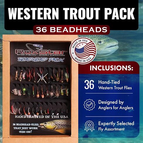 RoxStar Fly Fishing Shop | Proudly Hand Tied in The USA | Western Trout Fly Assortment | Top 24 Producing Trout Flies for The West | Gift Box Included | (24 Pack) in Saudi Arabia
