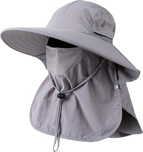 Mens Women Fishing Hat UPF 50+ Wide Brim Sun Hat with Face Cover & Neck Flap in Kuwait