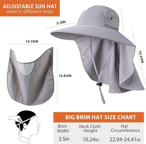Mens Women Fishing Hat UPF 50+ Wide Brim Sun Hat with Face Cover & Neck Flap in Kuwait