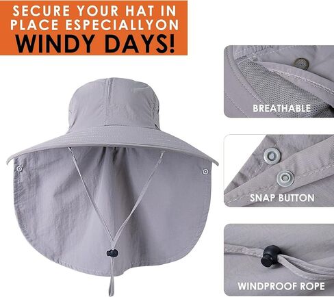 Mens Women Fishing Hat UPF 50+ Wide Brim Sun Hat with Face Cover & Neck Flap in Kuwait