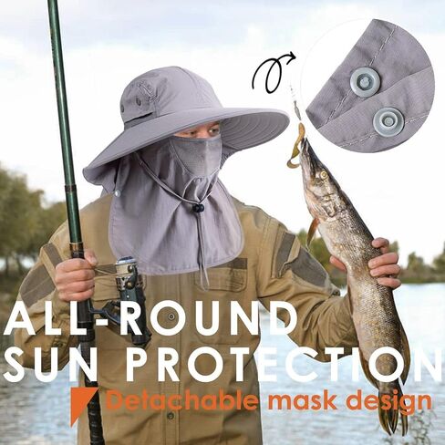 Mens Women Fishing Hat UPF 50+ Wide Brim Sun Hat with Face Cover & Neck Flap in Kuwait