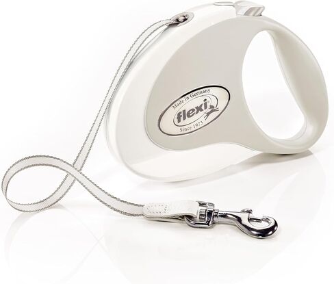 FLEXI® New Classic Retractable Dog Leash (Tape), Ergonomic, Durable and Tangle Free Pet Walking Leash for Dogs Up to 55 lbs, 16 ft, Medium, White/Grey in Saudi Arabia