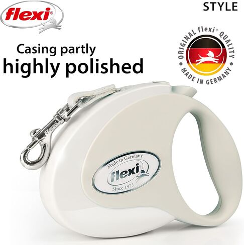 FLEXI® New Classic Retractable Dog Leash (Tape), Ergonomic, Durable and Tangle Free Pet Walking Leash for Dogs Up to 55 lbs, 16 ft, Medium, White/Grey in Saudi Arabia