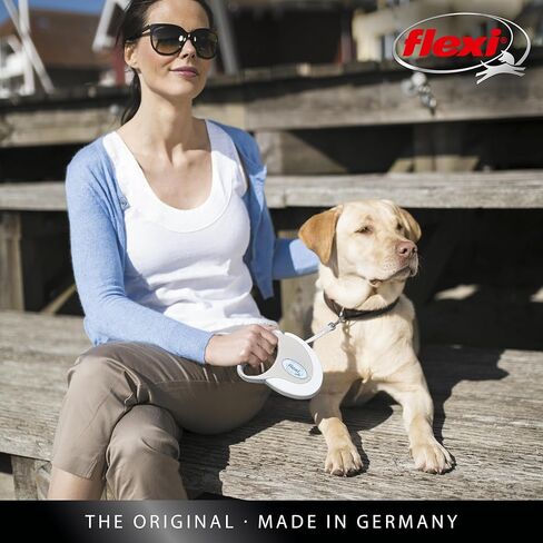 FLEXI® New Classic Retractable Dog Leash (Tape), Ergonomic, Durable and Tangle Free Pet Walking Leash for Dogs Up to 55 lbs, 16 ft, Medium, White/Grey in Saudi Arabia