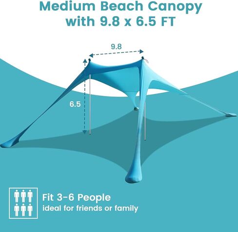 Beach Tent - Beach Tent Canopy UPF 50+ UV, 10 x 10 FT, Anti-Wind Beach Shade with 4 Windproof Ropes, 4 Poles, 1 Portable Bag,Turquoise in Kuwait