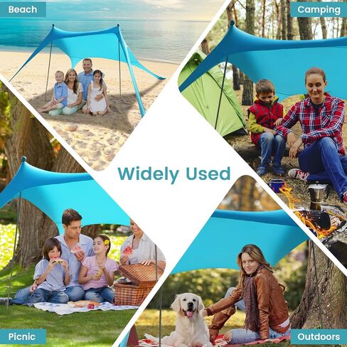 Beach Tent - Beach Tent Canopy UPF 50+ UV, 10 x 10 FT, Anti-Wind Beach Shade with 4 Windproof Ropes, 4 Poles, 1 Portable Bag,Turquoise in Kuwait