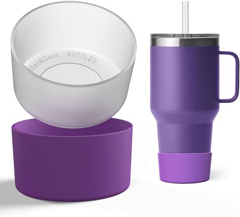 قطعتان من أحذية السيليكون الواقية لأكواب يتي رامبلر 20 أونصة/25 أونصة/30 أونصة/35 أونصة، غطاء سفلي لزجاجة مياه من السيليكون المضاد للانزلاق لأكواب يتي - شفاف + رمادي in Kuwait