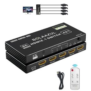 8K HDMI 2.1 Switch 120Hz 4K 4 in 1 Out, BolAAzuL 8K@60Hz HDMI 2.1 Splitter Switcher Selector Box 4-Port with Remote 4K 120Hz 2K 144Hz, HDMI 4x1 HDR, 48Gbps, CEC, Dolby Vision, for Xbox Series X PS5