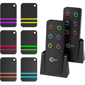 Key Finder, Esky RF Item Locator with 2 Transmitters and 6 Receivers, 100ft Working Range 80dB Loud Beeps Wireless Item Tracker Support Remote Control for Finding Pet, Wallet and Key