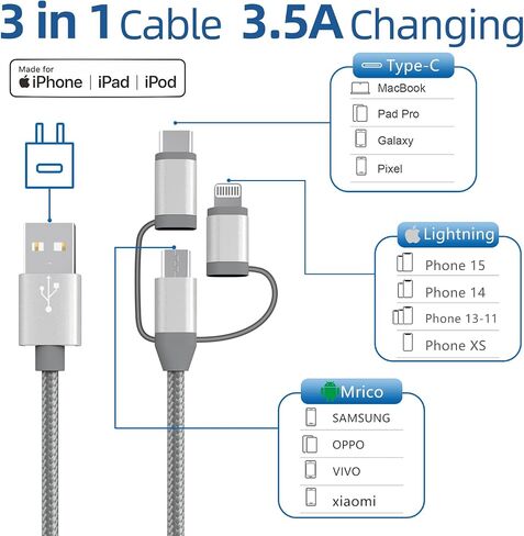 MFi Certified 3 in 1 Multi Charging Cable 1Pack in Kuwait