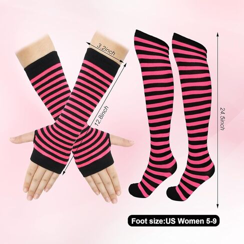 SATINIOR 4 Pairs Women's Striped Arm Warmer Long Striped Socks Knit Fingerless Gloves Set Winter Costume (Black-White, Black-Red) in Saudi Arabia